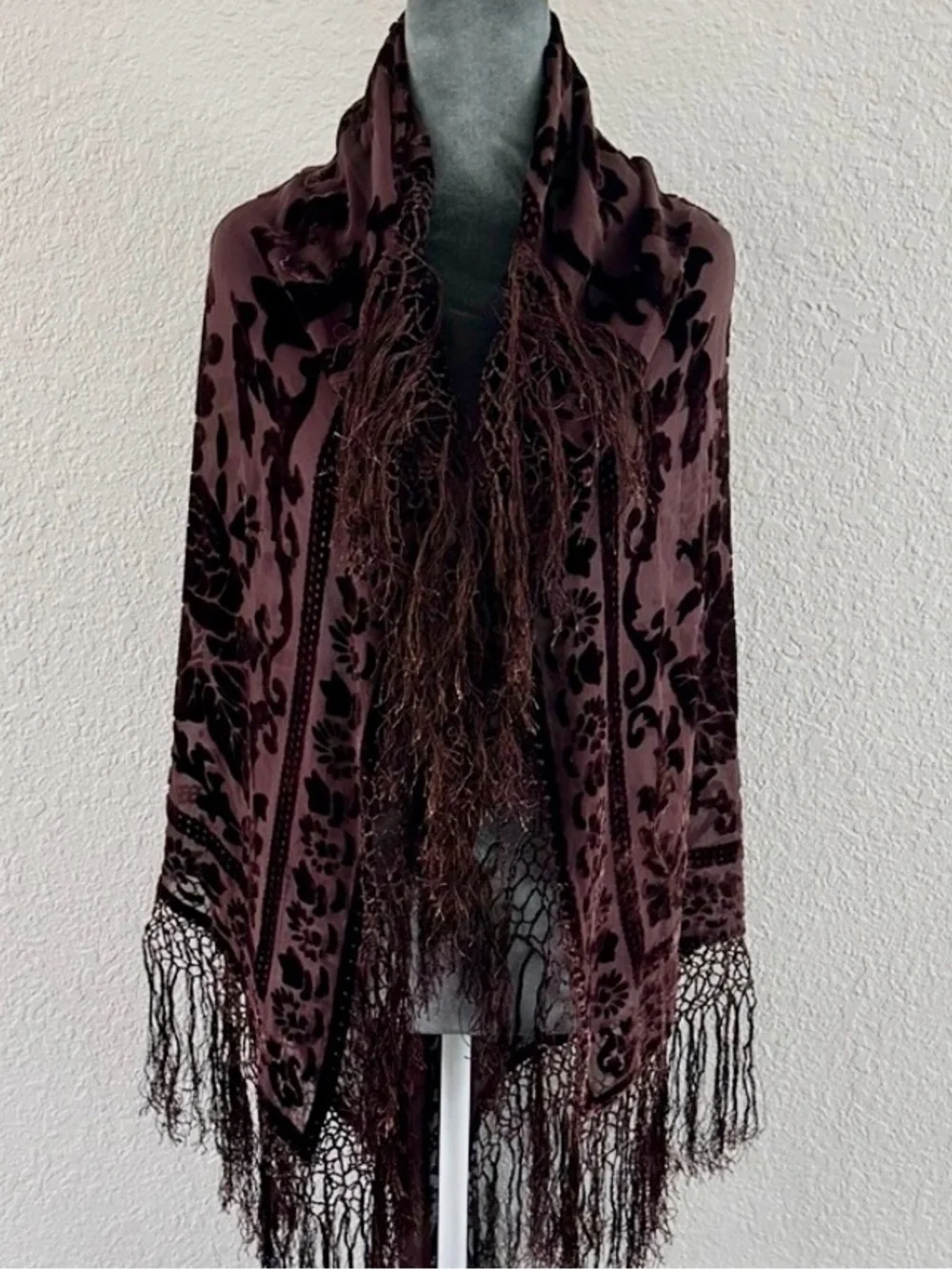 Mary Green | Burnout Velvet Sheer Scarf / Shawl / Wrap in Chocolate Brown ♥ NWT